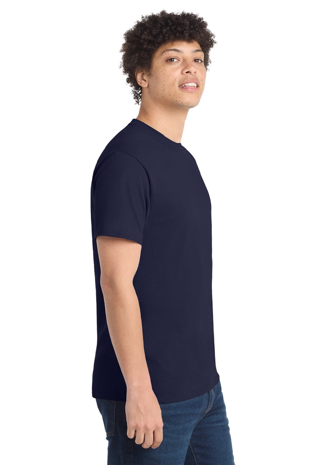Port & Company PC54/PC54T Mens Core Short Sleeve Crewneck T-Shirt True Navy Blue Model Side