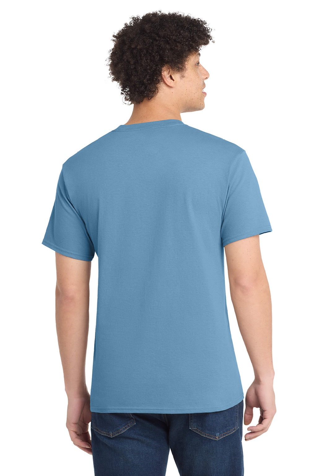 Port & Company PC54/PC54T Mens Core Short Sleeve Crewneck T-Shirt Tundra Blue Model Back