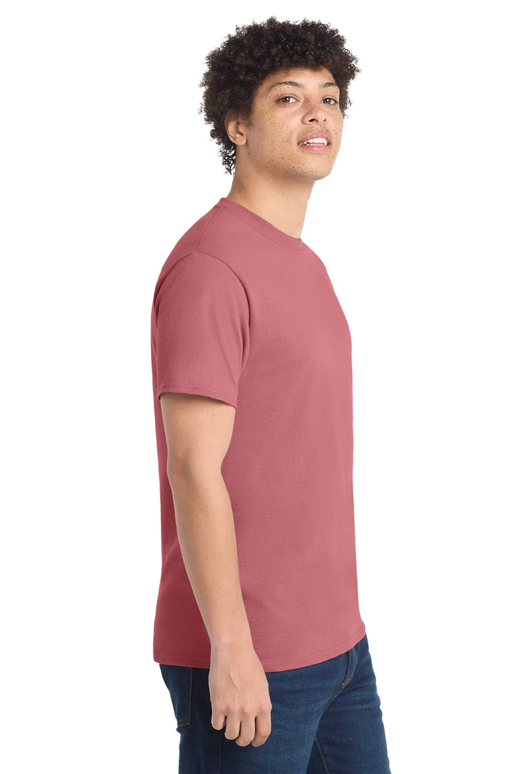 Port & Company PC54/PC54T Mens Core Short Sleeve Crewneck T-Shirt Zinnia Model Side