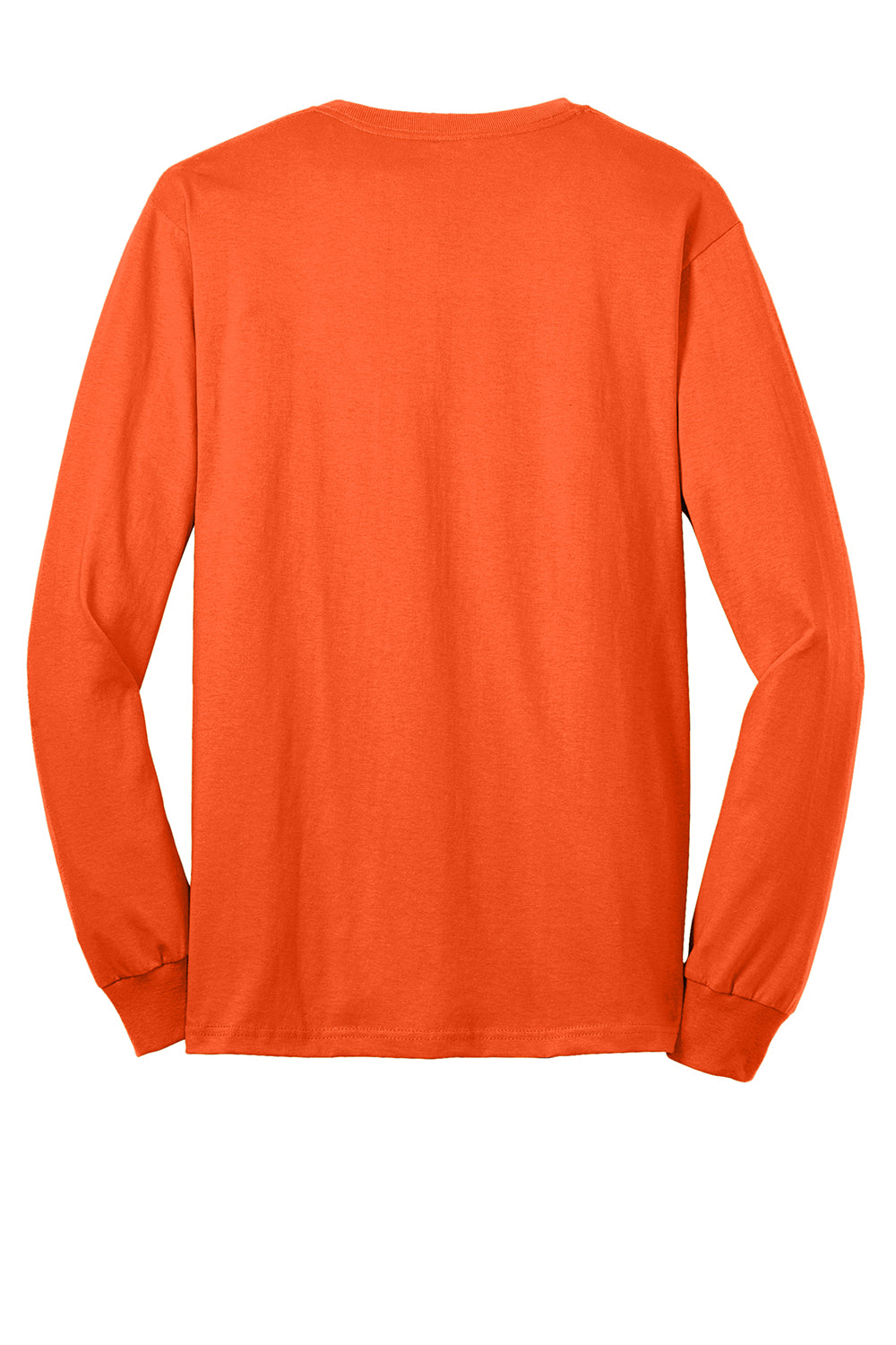 Port & Company PC55LS/PC55LST Mens Core Long Sleeve Crewneck T-Shirt Safety Orange Flat Back