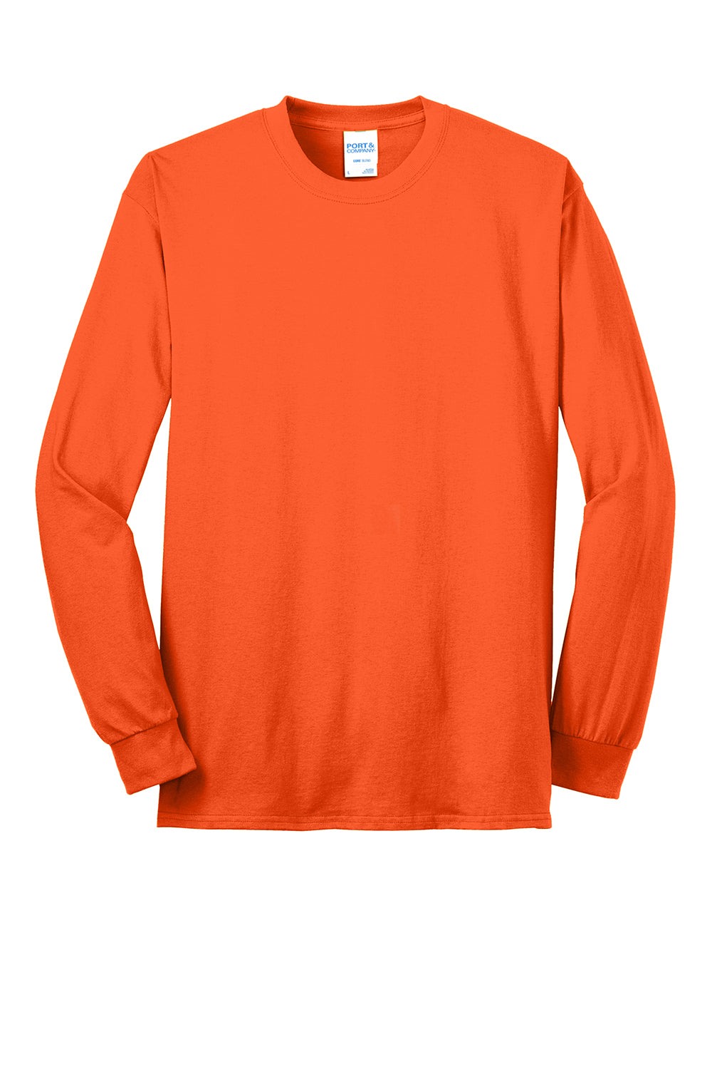 Port & Company PC55LS/PC55LST Mens Core Long Sleeve Crewneck T-Shirt Safety Orange Flat Front