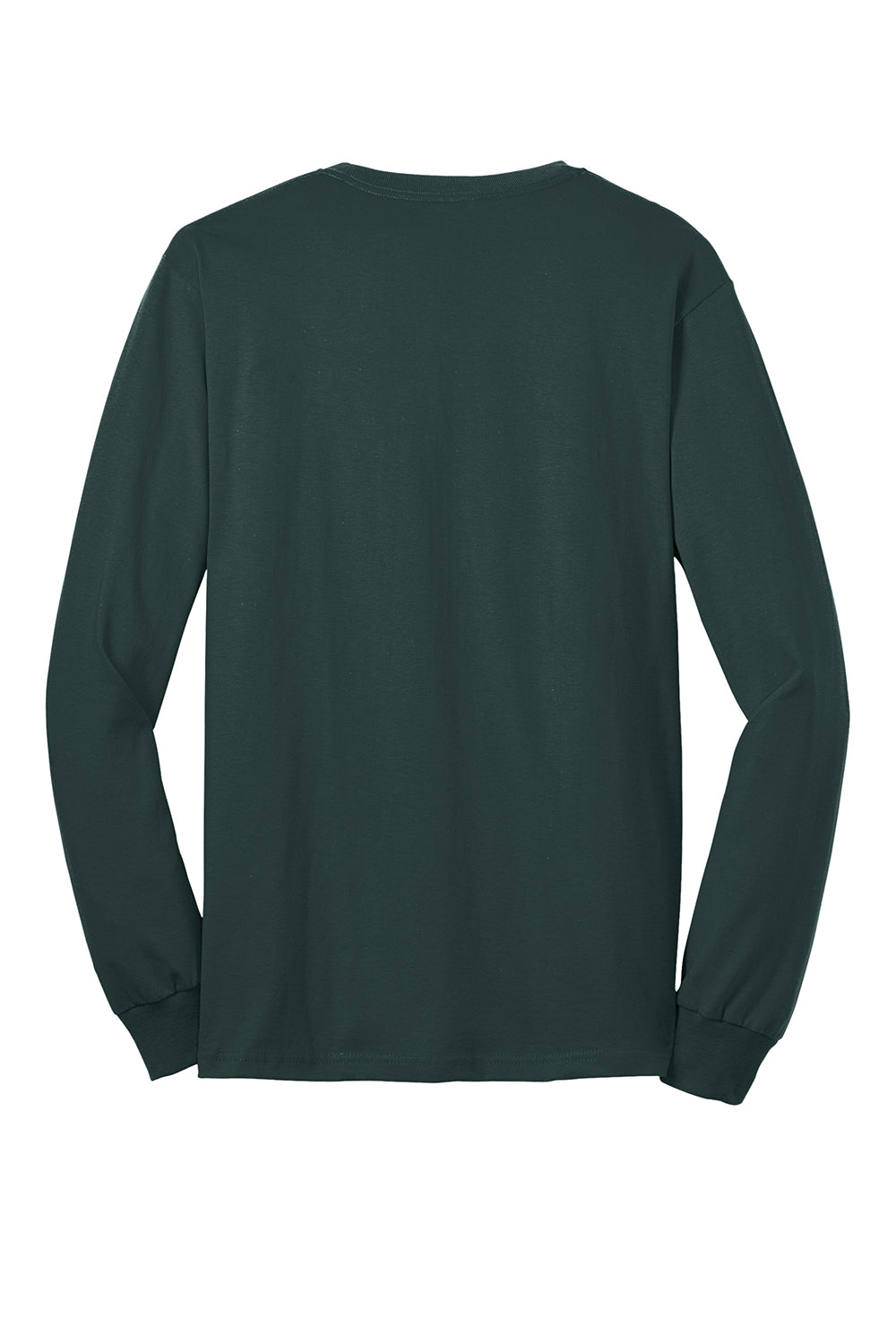 Port & Company PC55LS/PC55LST Mens Core Long Sleeve Crewneck T-Shirt Dark Green Flat Back