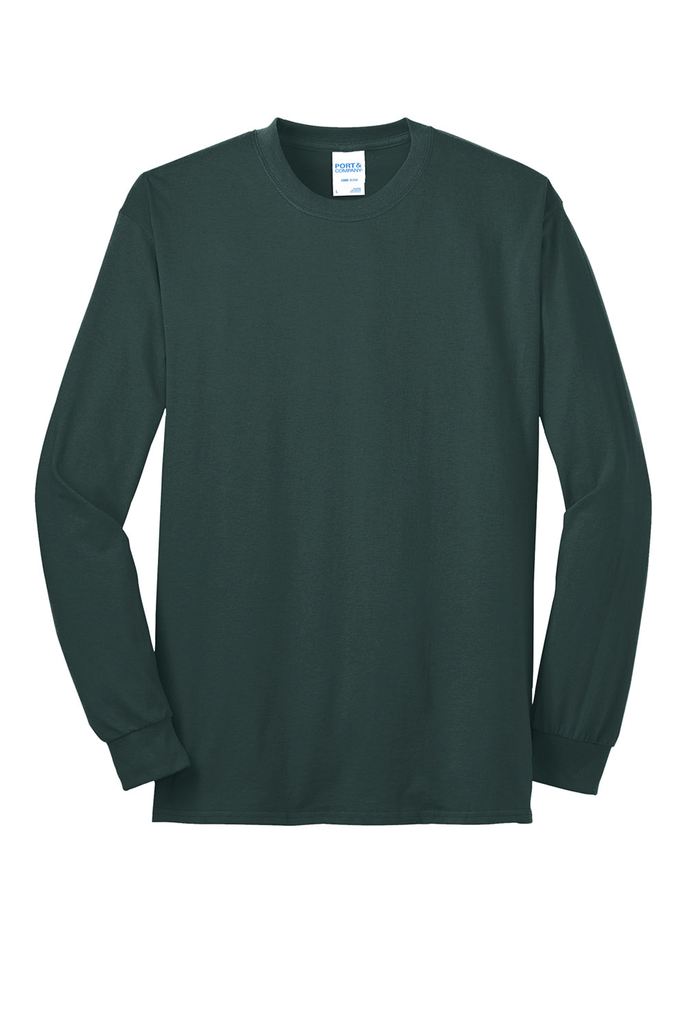 Port & Company PC55LS/PC55LST Mens Core Long Sleeve Crewneck T-Shirt Dark Green Flat Front