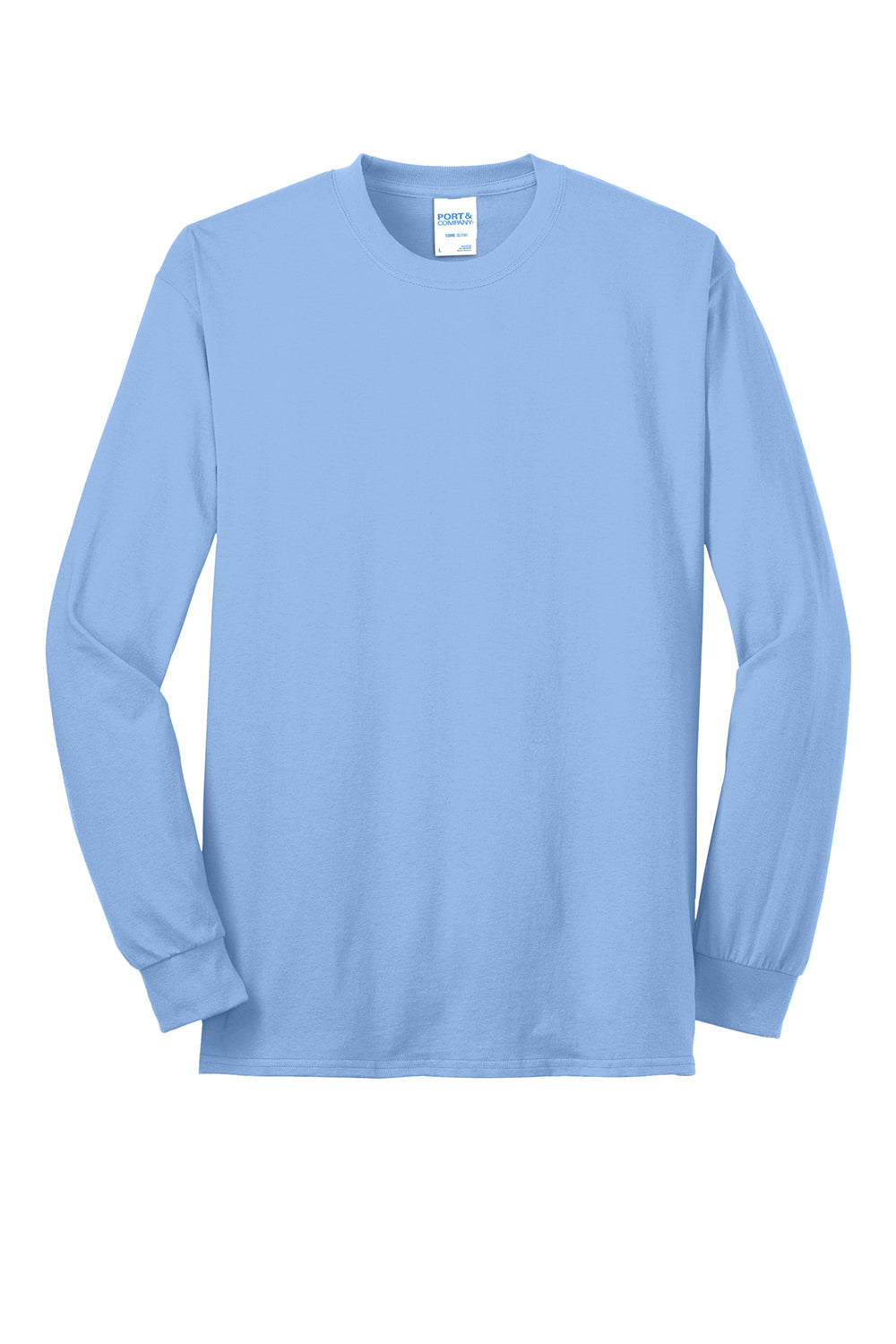 Port & Company PC55LS/PC55LST Mens Core Long Sleeve Crewneck T-Shirt Light Blue Flat Front