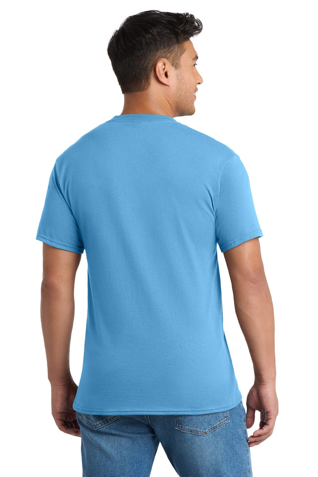 Port & Company PC55P/PC55PT Mens Core Short Sleeve Crewneck T-Shirt w/ Pocket Aquatic Blue Model Back