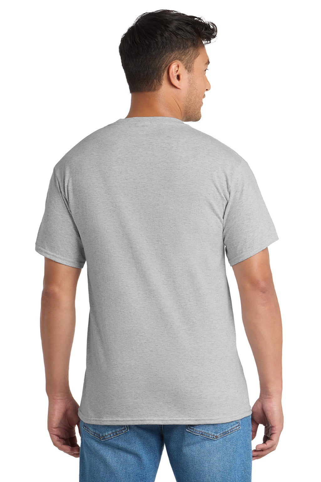 Port & Company PC55P/PC55PT Mens Core Short Sleeve Crewneck T-Shirt w/ Pocket Ash Grey Model Back
