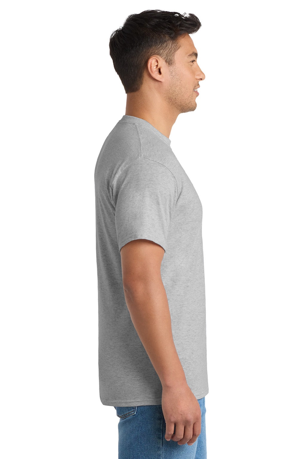 Port & Company PC55P/PC55PT Mens Core Short Sleeve Crewneck T-Shirt w/ Pocket Ash Grey Model Side