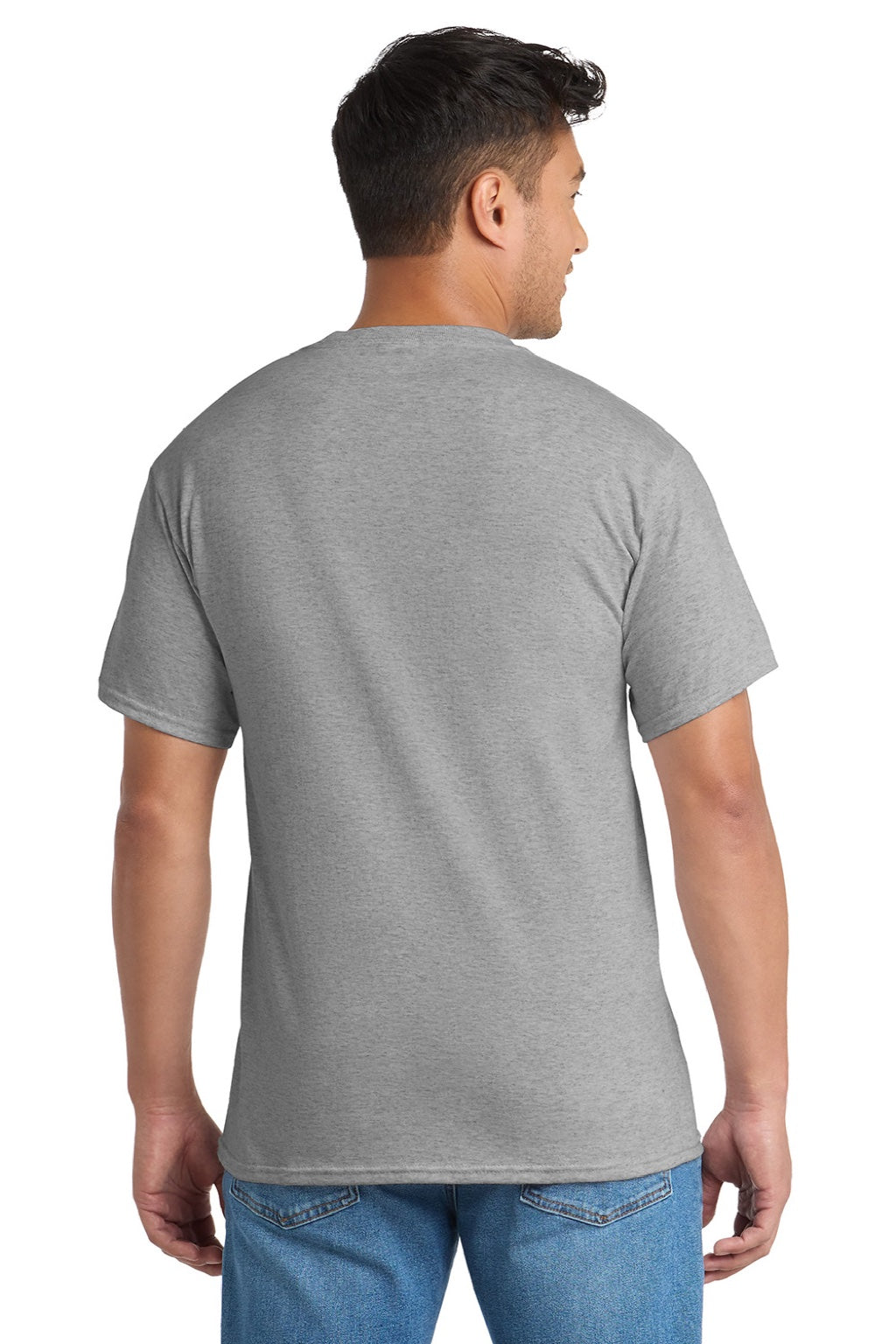 Port & Company PC55P/PC55PT Mens Core Short Sleeve Crewneck T-Shirt w/ Pocket Heather Grey Model Back