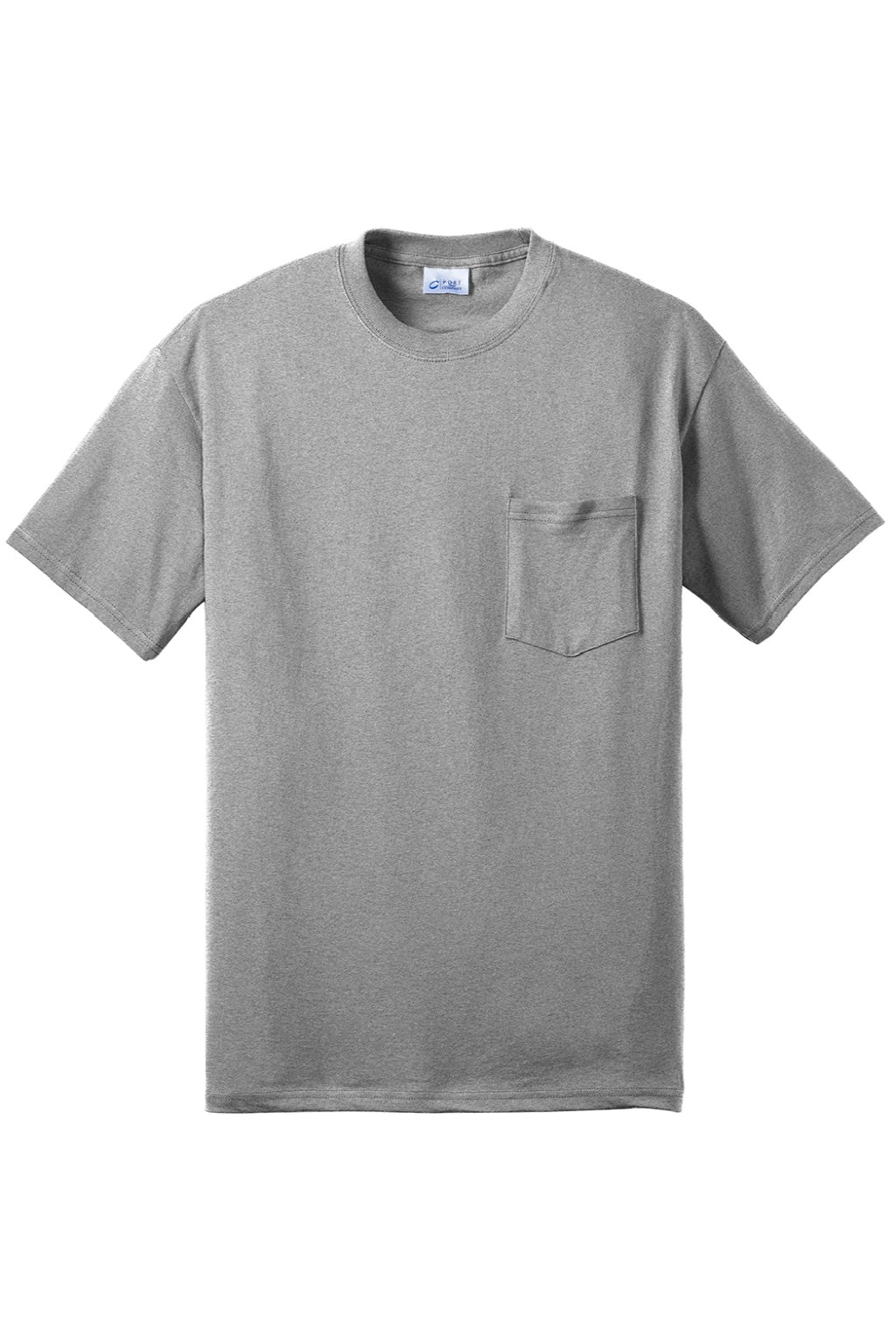 Port & Company PC55P/PC55PT Mens Core Short Sleeve Crewneck T-Shirt w/ Pocket Heather Grey Flat Front
