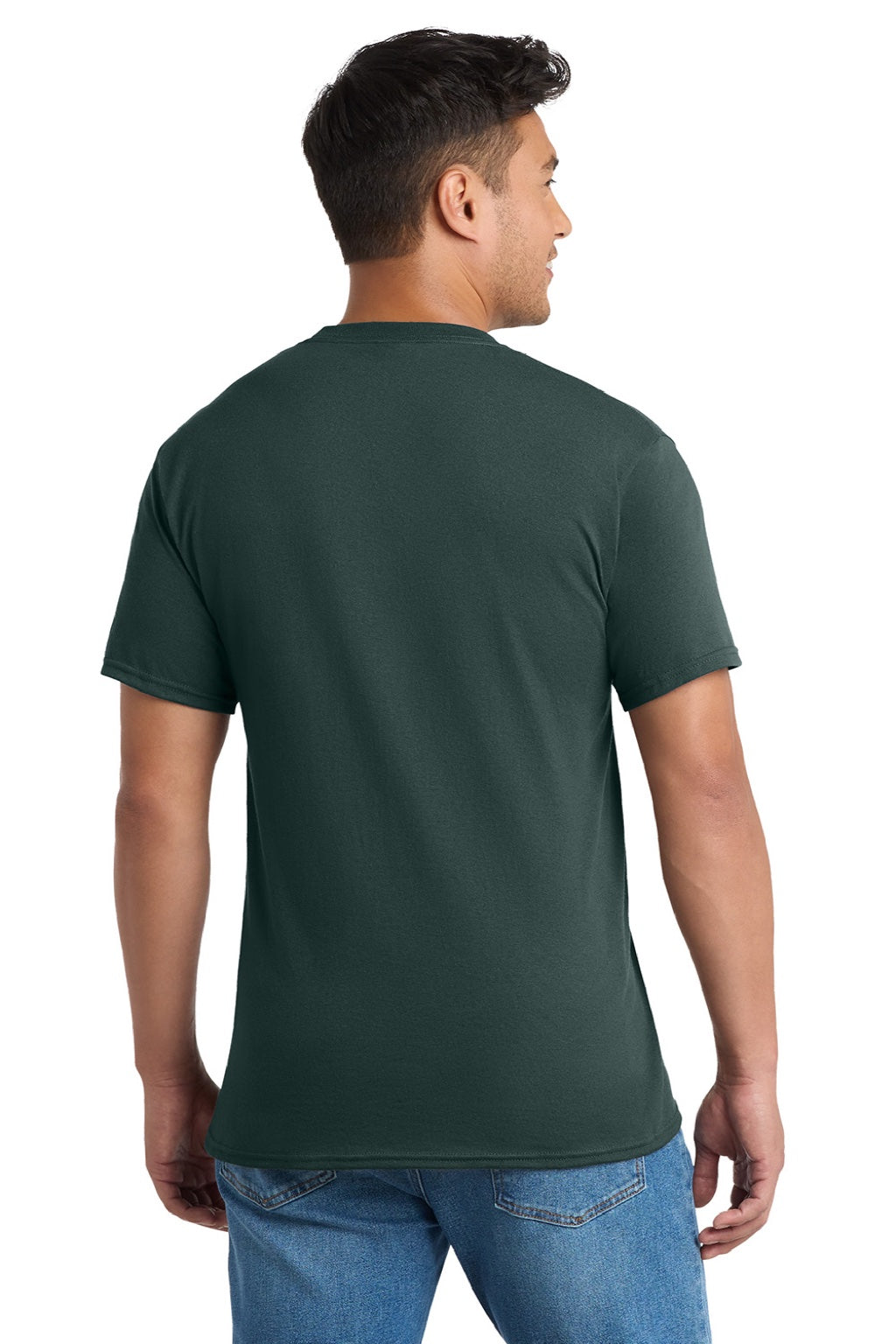 Port & Company PC55P/PC55PT Mens Core Short Sleeve Crewneck T-Shirt w/ Pocket Dark Green Model Back