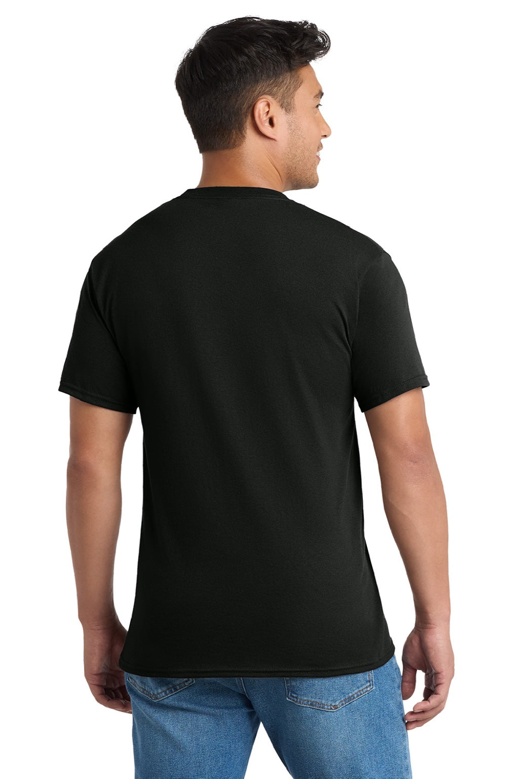 Port & Company PC55P/PC55PT Mens Core Short Sleeve Crewneck T-Shirt w/ Pocket Jet Black Model Back