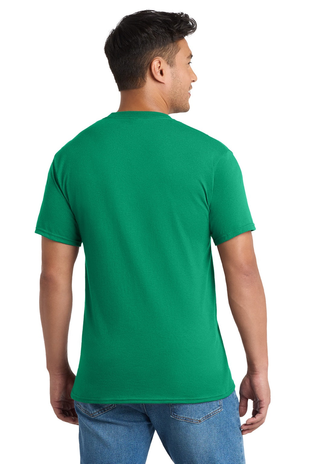 Port & Company PC55P/PC55PT Mens Core Short Sleeve Crewneck T-Shirt w/ Pocket Kelly Green Model Back