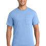 Port & Company Mens Core Short Sleeve Crewneck T-Shirt w/ Pocket - Light Blue