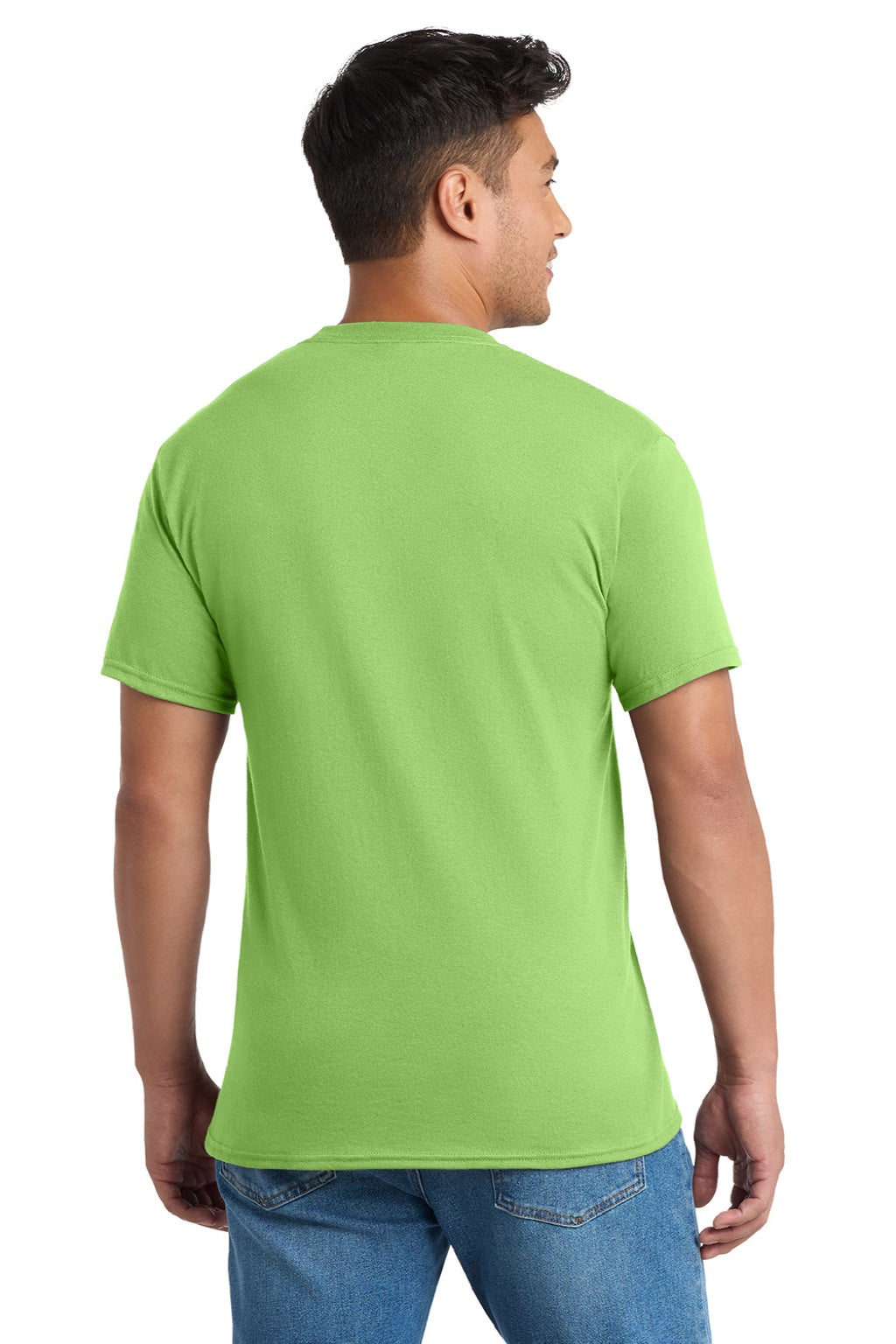 Port & Company PC55P/PC55PT Mens Core Short Sleeve Crewneck T-Shirt w/ Pocket Lime Green Model Back
