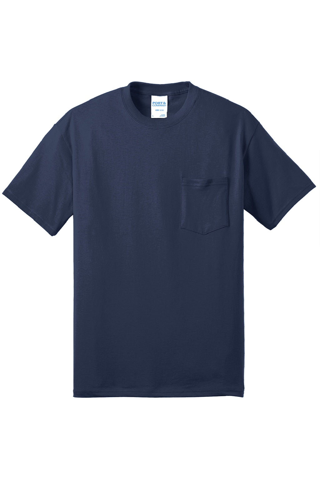Port & Company PC55P/PC55PT Mens Core Short Sleeve Crewneck T-Shirt w/ Pocket Navy Blue Flat Front