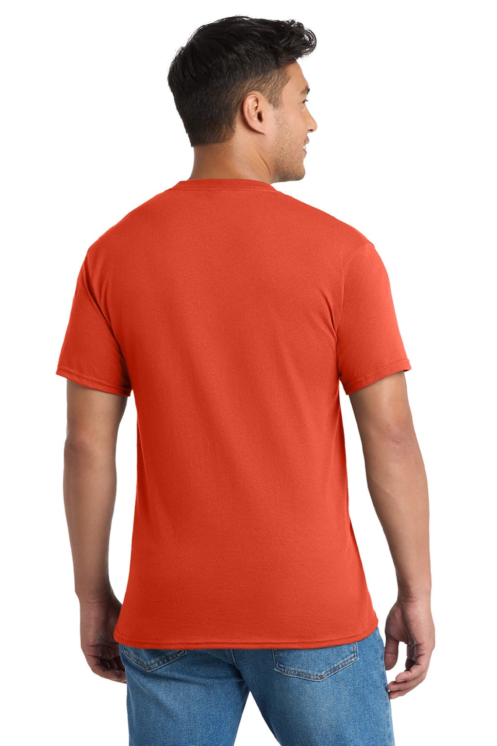 Port & Company PC55P/PC55PT Mens Core Short Sleeve Crewneck T-Shirt w/ Pocket Orange Model Back