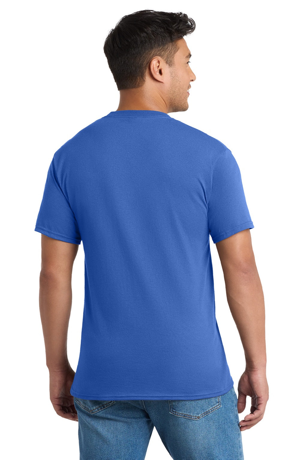 Port & Company PC55P/PC55PT Mens Core Short Sleeve Crewneck T-Shirt w/ Pocket Royal Blue Model Back