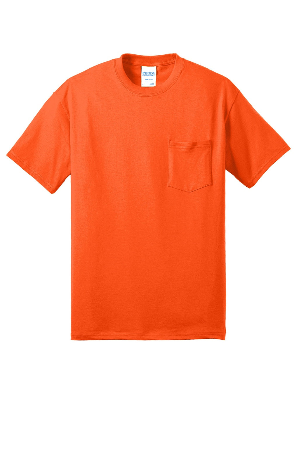Port & Company PC55P/PC55PT Mens Core Short Sleeve Crewneck T-Shirt w/ Pocket Safety Orange Flat Front