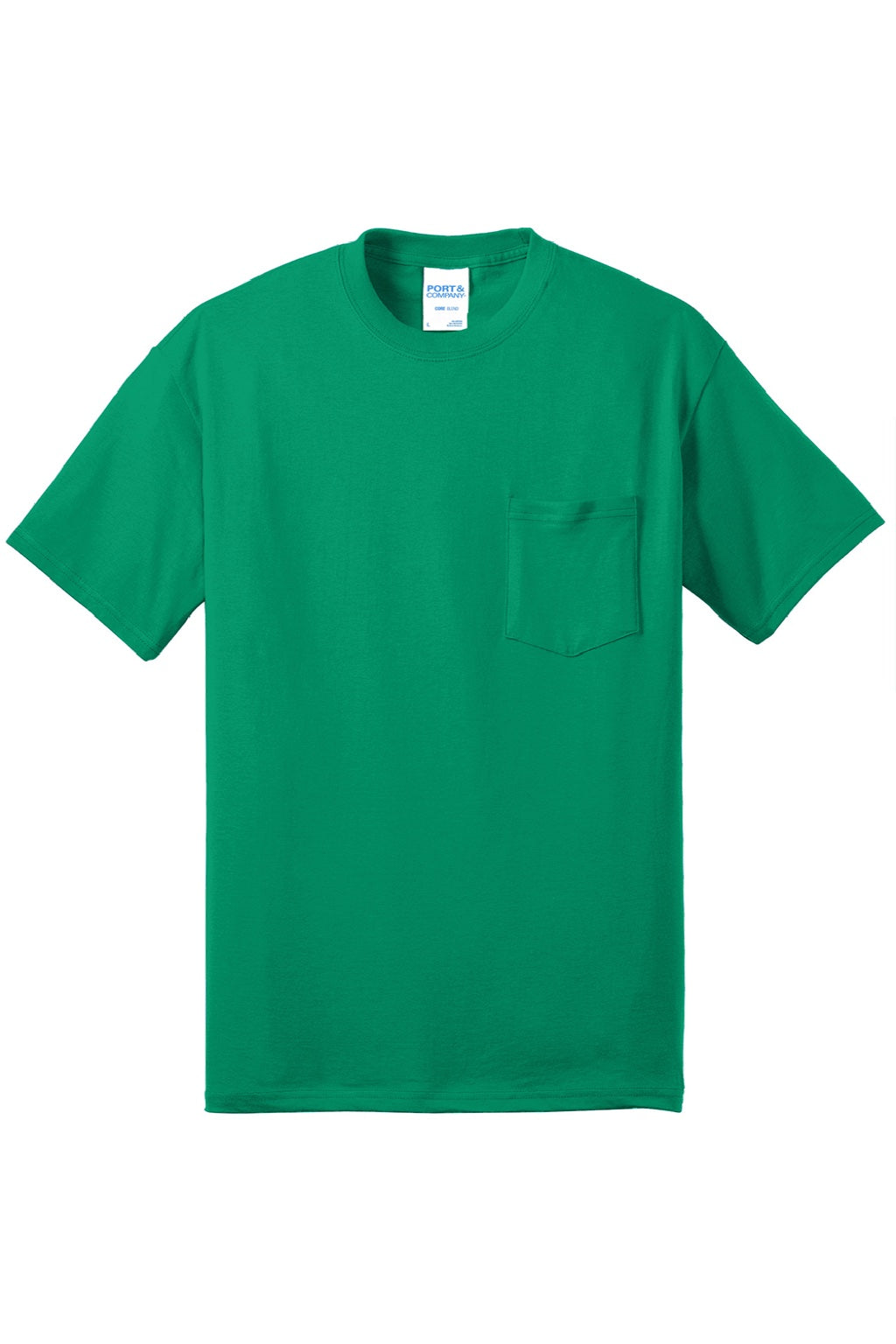 Port & Company PC55P/PC55PT Mens Core Short Sleeve Crewneck T-Shirt w/ Pocket Kelly Green Flat Front