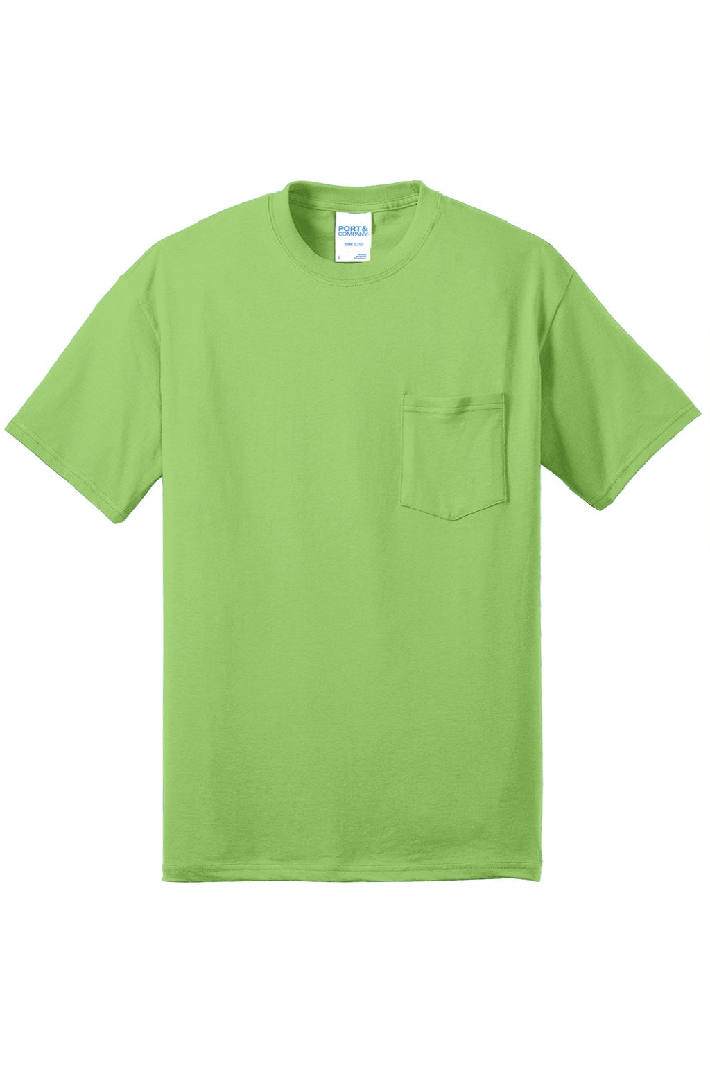 Port & Company PC55P/PC55PT Mens Core Short Sleeve Crewneck T-Shirt w/ Pocket Lime Green Flat Front