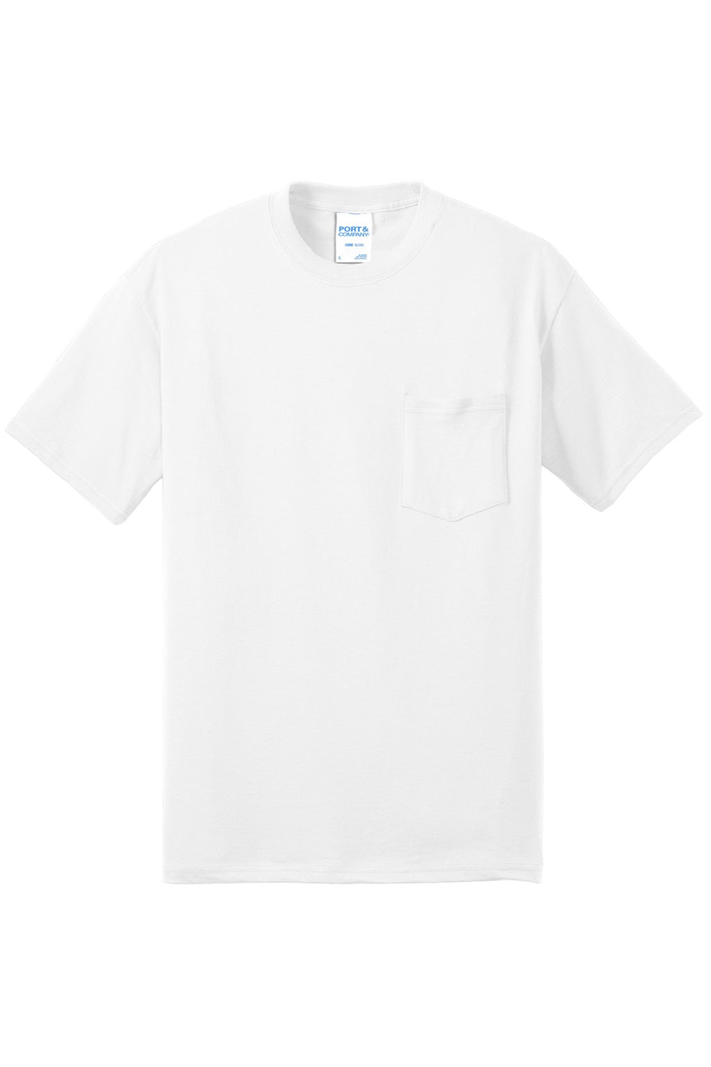 Port & Company PC55P/PC55PT Mens Core Short Sleeve Crewneck T-Shirt w/ Pocket White Flat Front