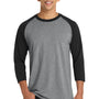 Port & Company Mens Core Moisture Wicking 3/4 Sleeve Crewneck T-Shirt - Heather Grey/Jet Black