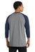 Port & Company PC55RS Mens Core Moisture Wicking 3/4 Sleeve Crewneck T-Shirt Heather Grey/Navy Blue Model Back