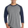 Port & Company Mens Core Moisture Wicking 3/4 Sleeve Crewneck T-Shirt - Heather Grey/Navy Blue