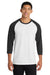 Port & Company PC55RS Mens Core Moisture Wicking 3/4 Sleeve Crewneck T-Shirt White/Jet Black Model Front