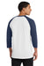 Port & Company PC55RS Mens Core Moisture Wicking 3/4 Sleeve Crewneck T-Shirt White/Navy Blue Model Back
