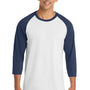 Port & Company Mens Core Moisture Wicking 3/4 Sleeve Crewneck T-Shirt - White/Navy Blue