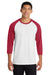 Port & Company PC55RS Mens Core Moisture Wicking 3/4 Sleeve Crewneck T-Shirt White/Red Model Front