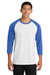 Port & Company PC55RS Mens Core Moisture Wicking 3/4 Sleeve Crewneck T-Shirt White/Royal Blue Model Front
