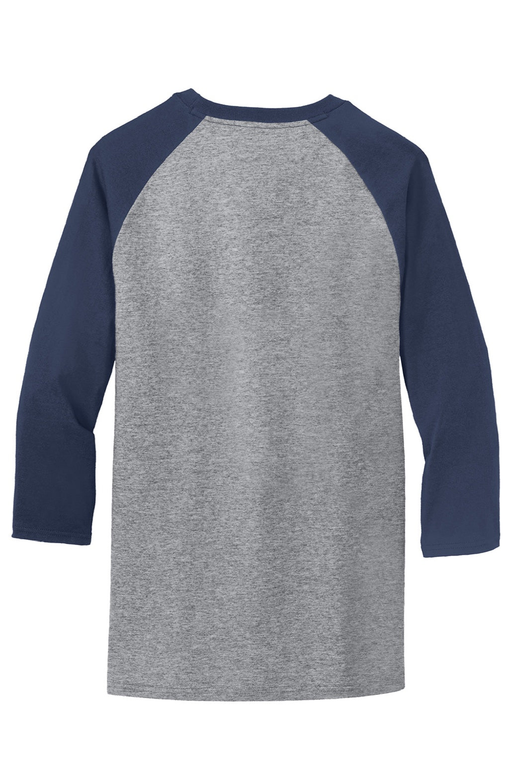 Port & Company PC55RS Mens Core Moisture Wicking 3/4 Sleeve Crewneck T-Shirt Heather Grey/Navy Blue Flat Back