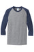 Port & Company PC55RS Mens Core Moisture Wicking 3/4 Sleeve Crewneck T-Shirt Heather Grey/Navy Blue Flat Front