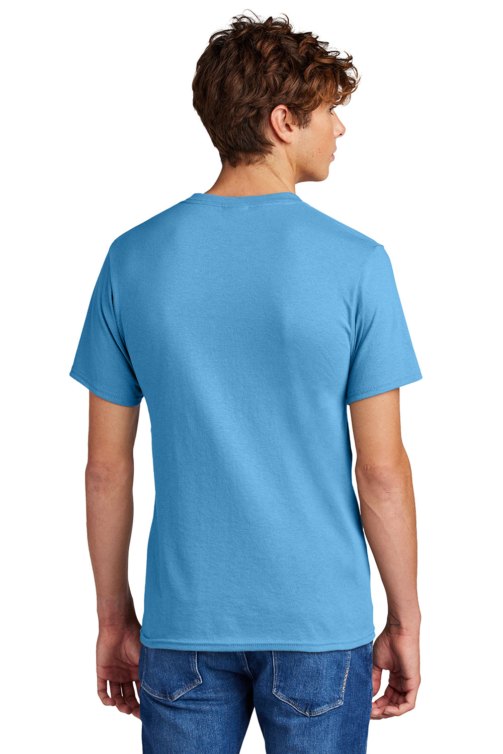 Port & Company PC55/PC55T Mens Core Short Sleeve Crewneck T-Shirt Aquatic Blue Model Back