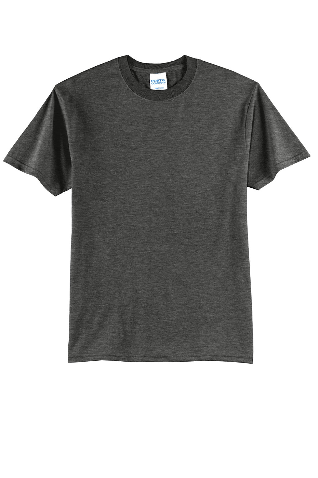 Port & Company PC55/PC55T Mens Core Short Sleeve Crewneck T-Shirt Heather Black Flat Front
