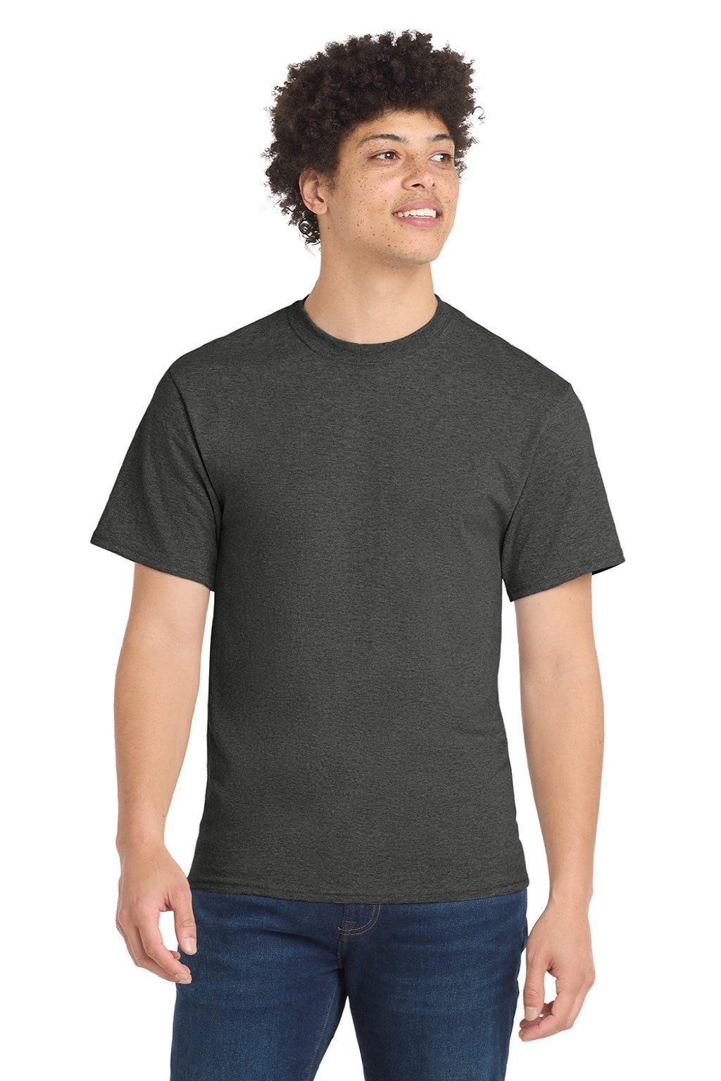 Port & Company PC55/PC55T Mens Core Short Sleeve Crewneck T-Shirt Heather Black Model Front