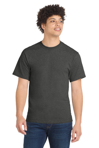 Port & Company PC55/PC55T Mens Core Short Sleeve Crewneck T-Shirt Heather Black Model Front