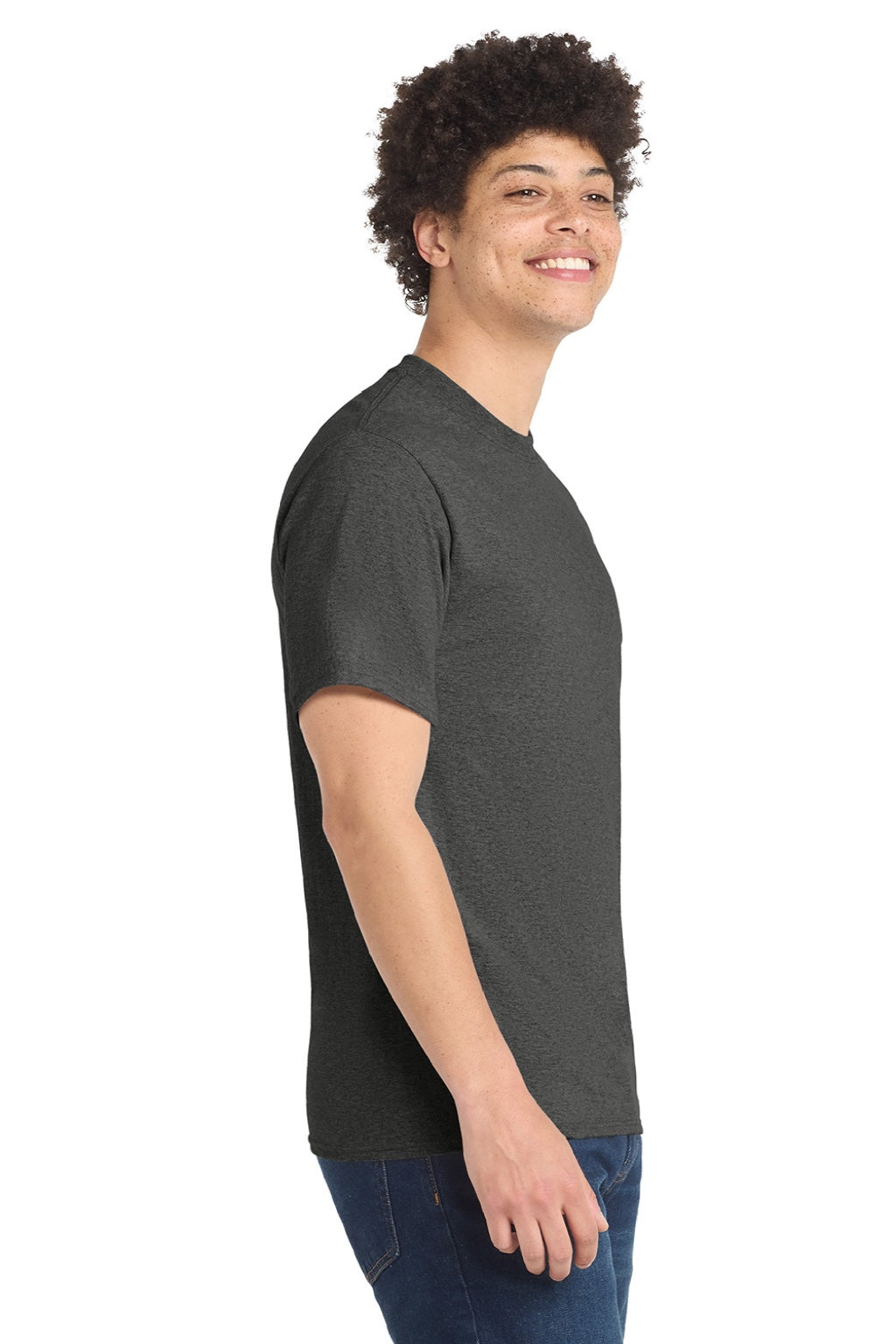 Port & Company PC55/PC55T Mens Core Short Sleeve Crewneck T-Shirt Heather Black Model Side