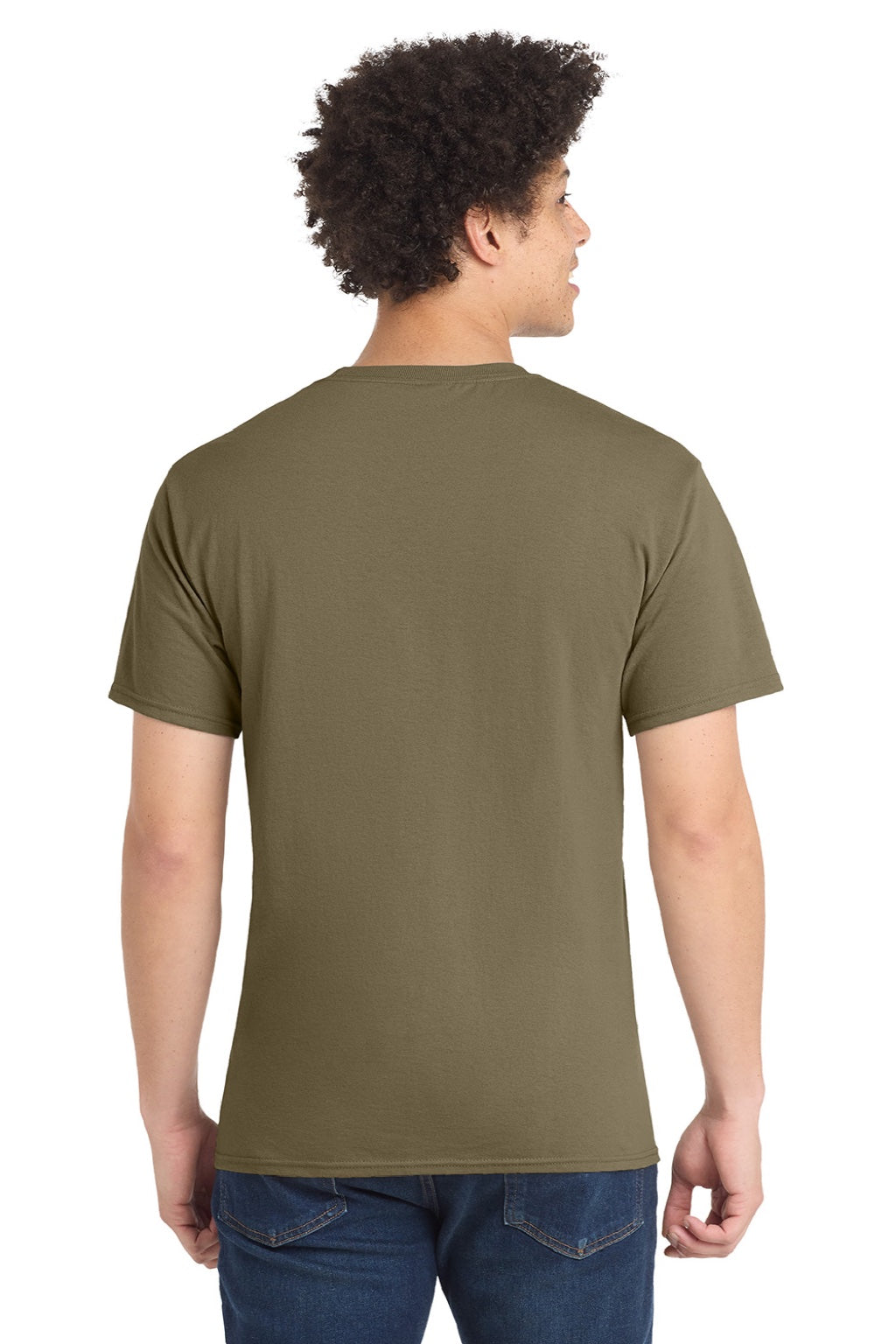 Port & Company PC55/PC55T Mens Core Short Sleeve Crewneck T-Shirt Coyote Brown Model Back