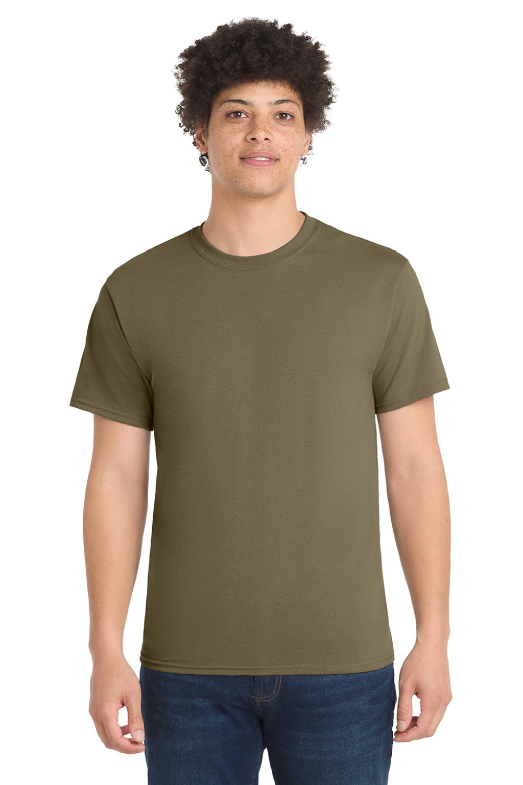 Port & Company PC55/PC55T Mens Core Short Sleeve Crewneck T-Shirt Coyote Brown Model Front