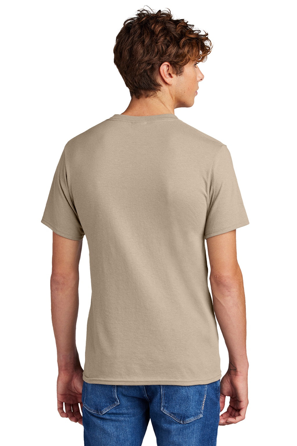 Port & Company PC55/PC55T Mens Core Short Sleeve Crewneck T-Shirt Desert Sand Brown Model Back