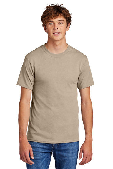 Port & Company PC55/PC55T Mens Core Short Sleeve Crewneck T-Shirt Desert Sand Brown Model Front