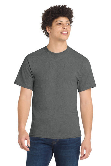 Port & Company PC55/PC55T Mens Core Short Sleeve Crewneck T-Shirt Heather Graphite Grey Model Front