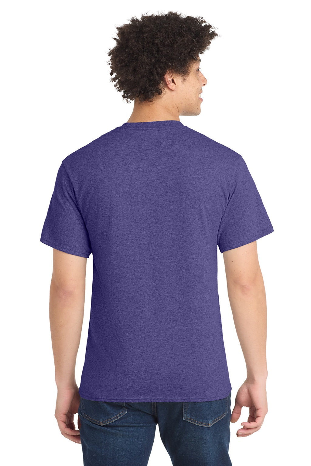 Port & Company PC55/PC55T Mens Core Short Sleeve Crewneck T-Shirt Heather Purple Model Back