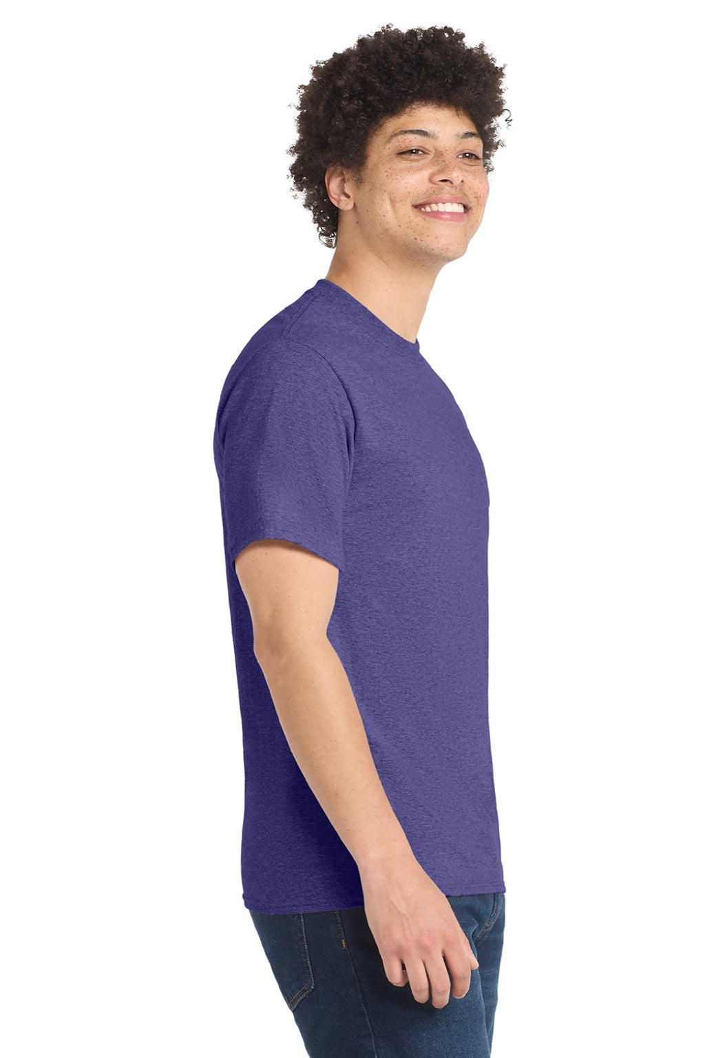 Port & Company PC55/PC55T Mens Core Short Sleeve Crewneck T-Shirt Heather Purple Model Side