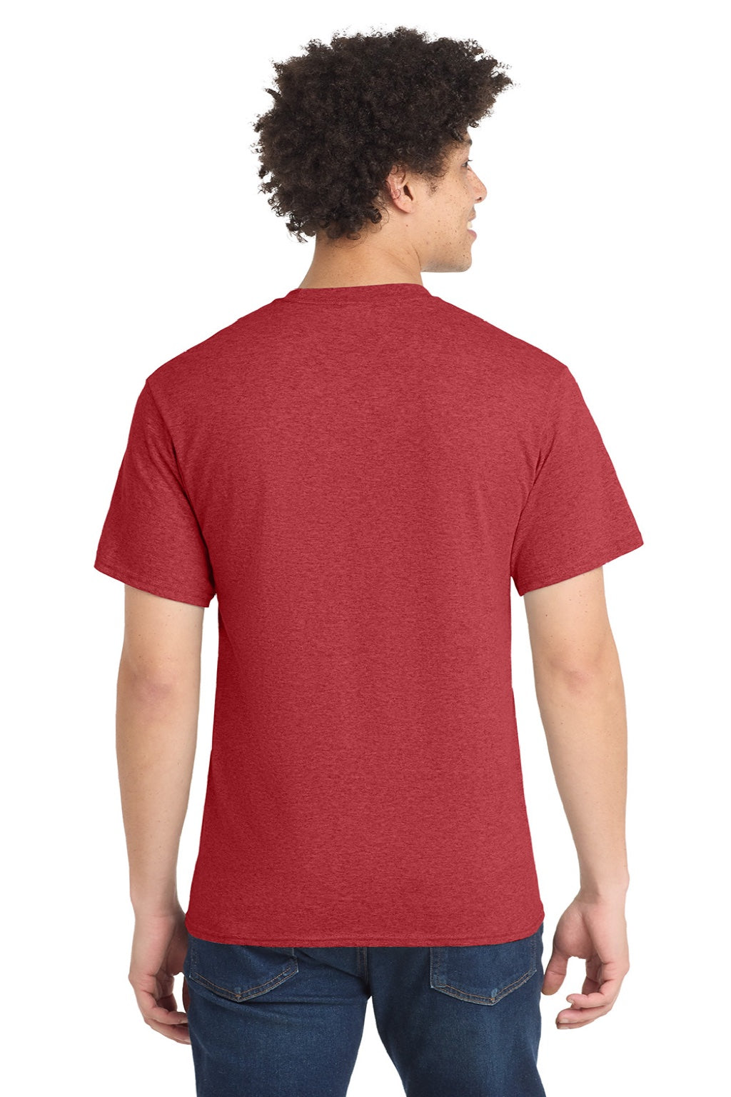 Port & Company PC55/PC55T Mens Core Short Sleeve Crewneck T-Shirt Heather Red Model Back