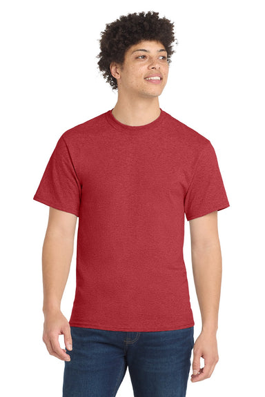 Port & Company PC55/PC55T Mens Core Short Sleeve Crewneck T-Shirt Heather Red Model Front
