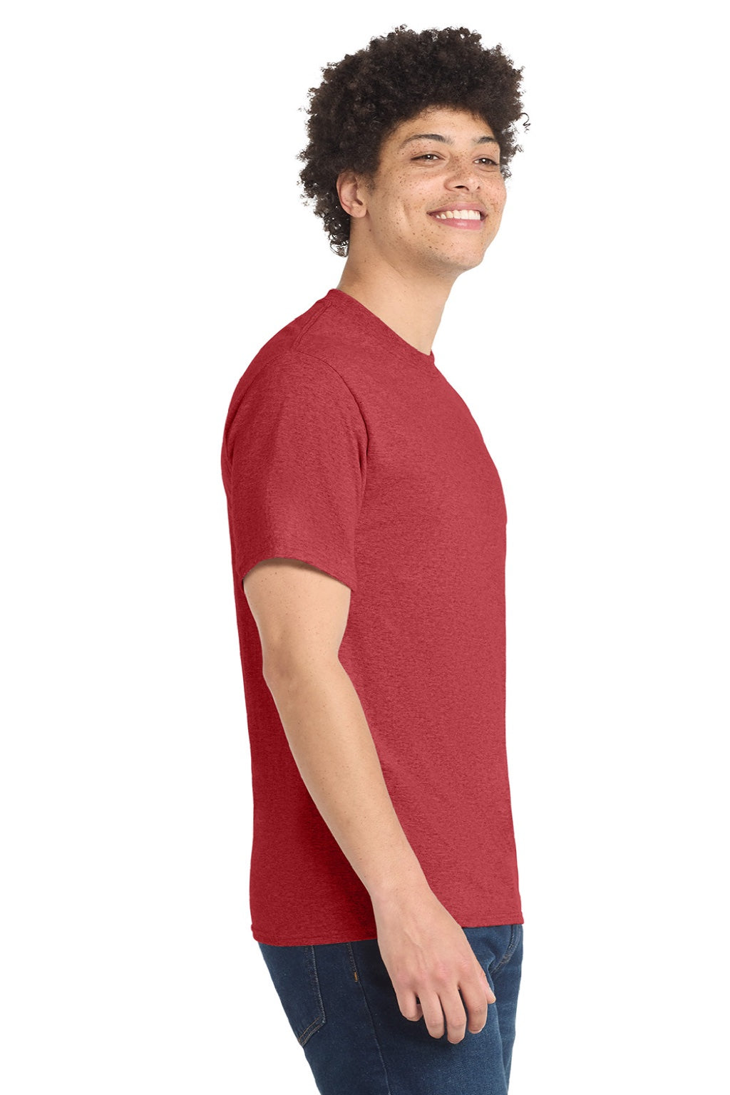 Port & Company PC55/PC55T Mens Core Short Sleeve Crewneck T-Shirt Heather Red Model Side